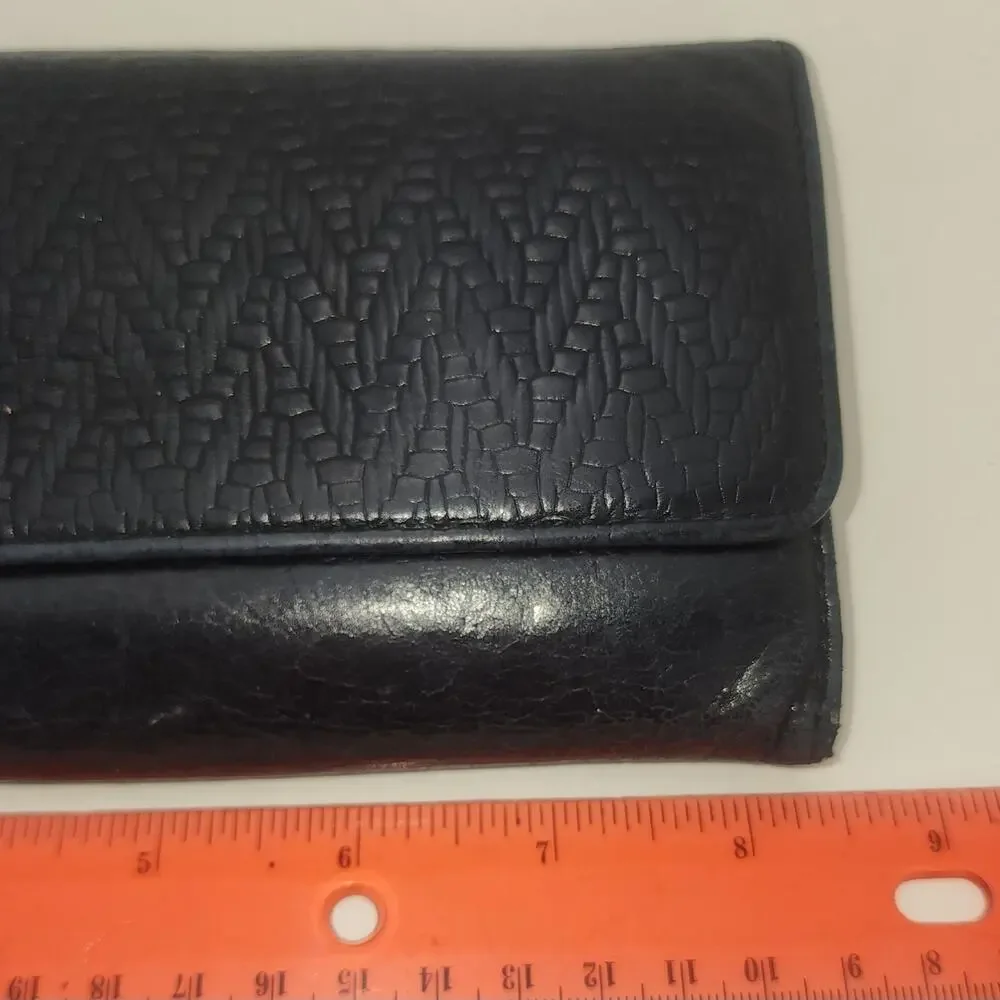 Hobo International Wallet Black  Embossed Quilted Leather Trifold